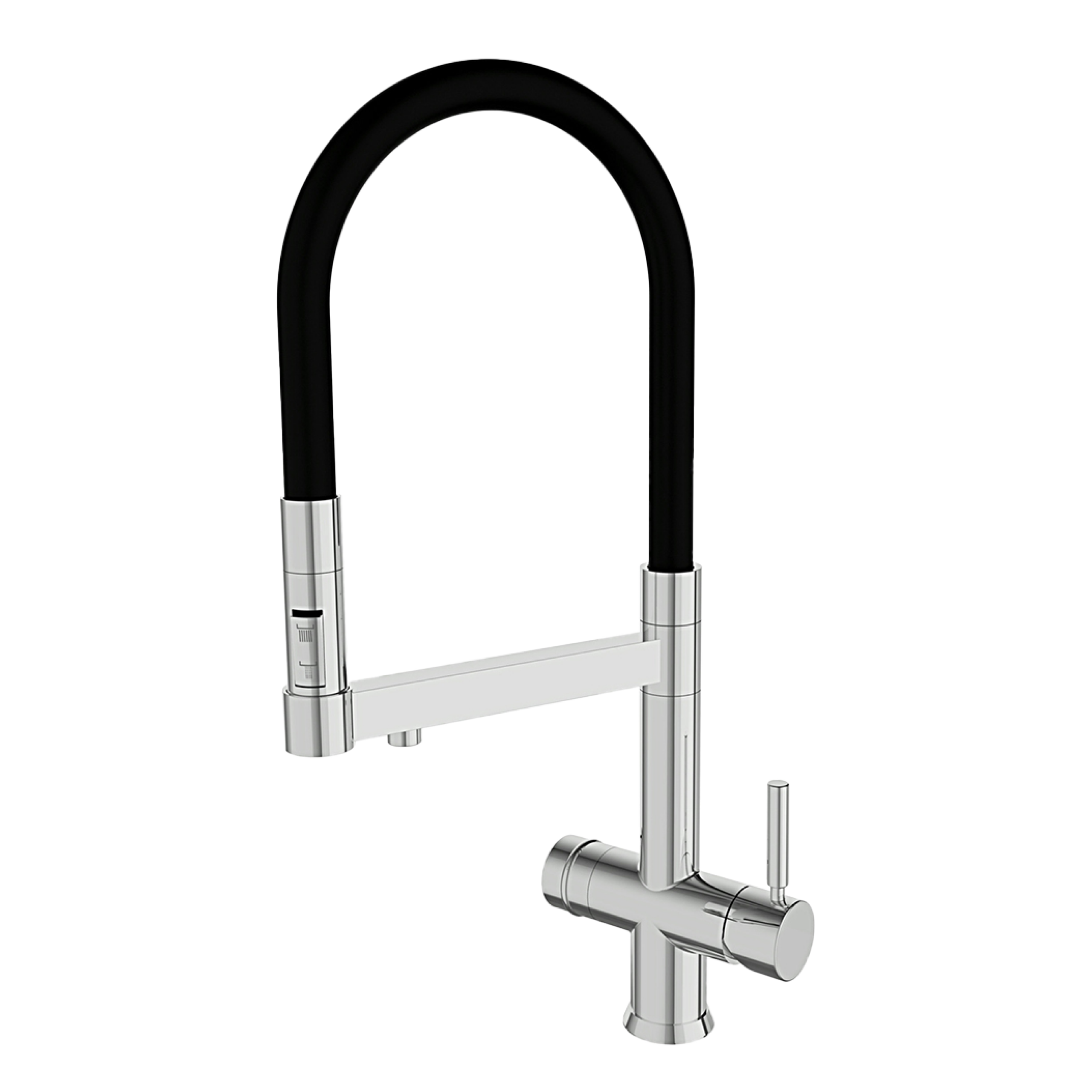 316_CB Shurity 390 Rubinetto da cucina con Doccetta in gomma senza metalli pesanti 3 vie Cromo/Nero - immagine 1
