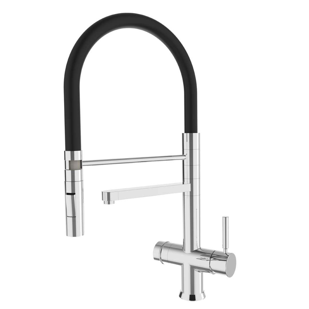 330274-CB.png Shurity 360 Rubinetto da cucina con Doccetta in gomma 3 vie Cromo/Nero - immagine 1