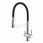 Puritek 390 Rubinetto da cucina con Doccetta in gomma senza metalli pesanti 3 vie 3/8” Cromo/Nero