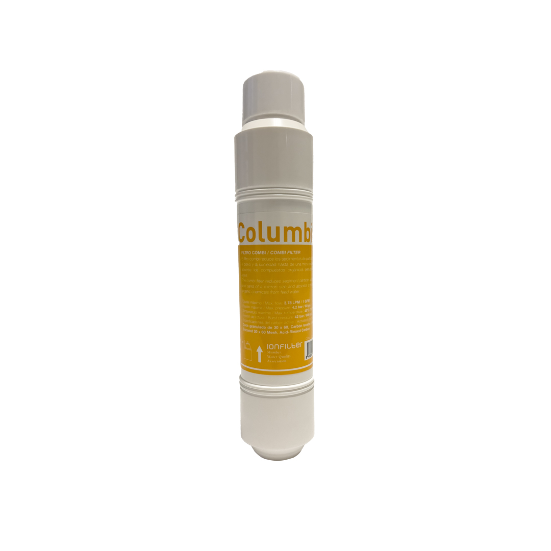 filtro-columbia-giallo.jpg Columbia Combi Ricambio Filtro in linea 5 micron/GAC con codolo 1/4" - 2,5"x11,5" - immagine 1