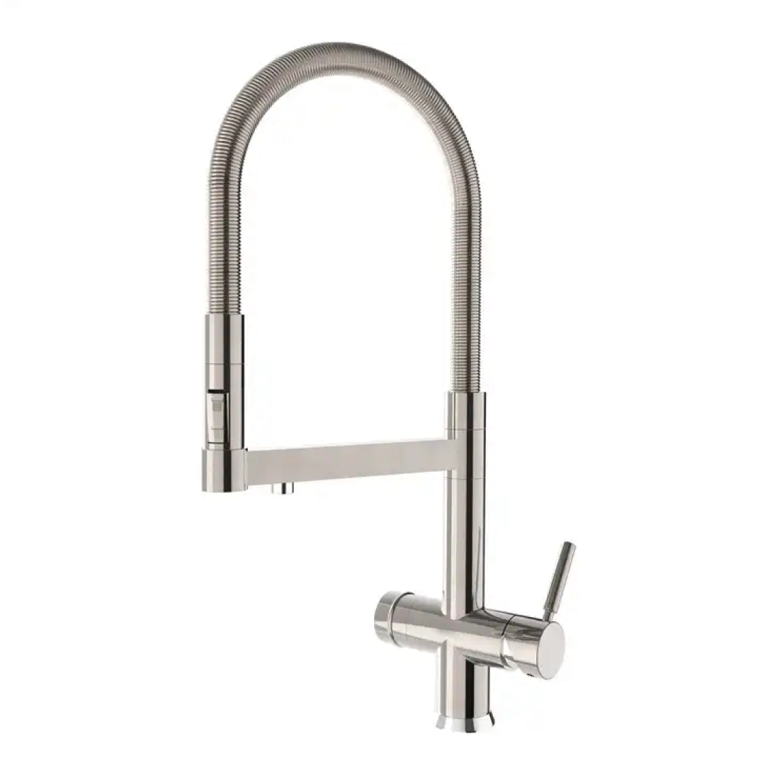 330316-NK.png Shurity 390 Rubinetto da cucina con Doccetta senza metalli pesanti 3 vie Nickel Spazzolato - immagine 1