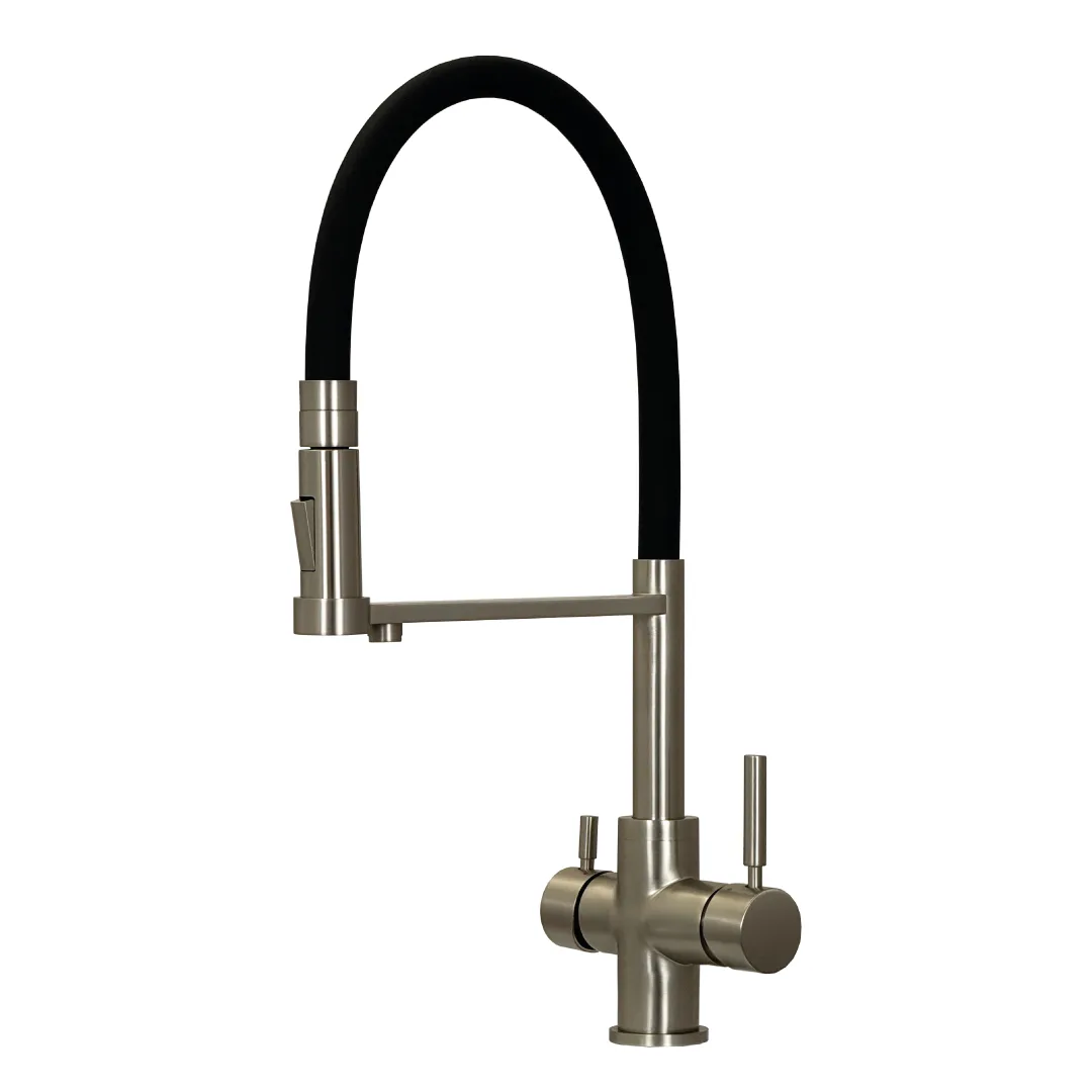 330815-NB Shurity 460 Rubinetto da cucina con Doccetta in gomma 4 vie Nickel Spazzolato/Nero - immagine 1