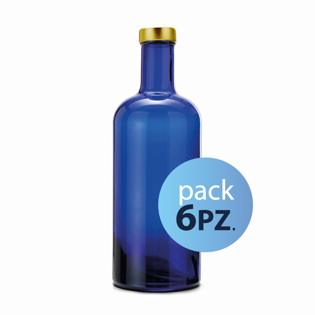 330926.png Pack 6pz. - Bottiglia Basic 75cl. Blu con tappo Oro - immagine 1