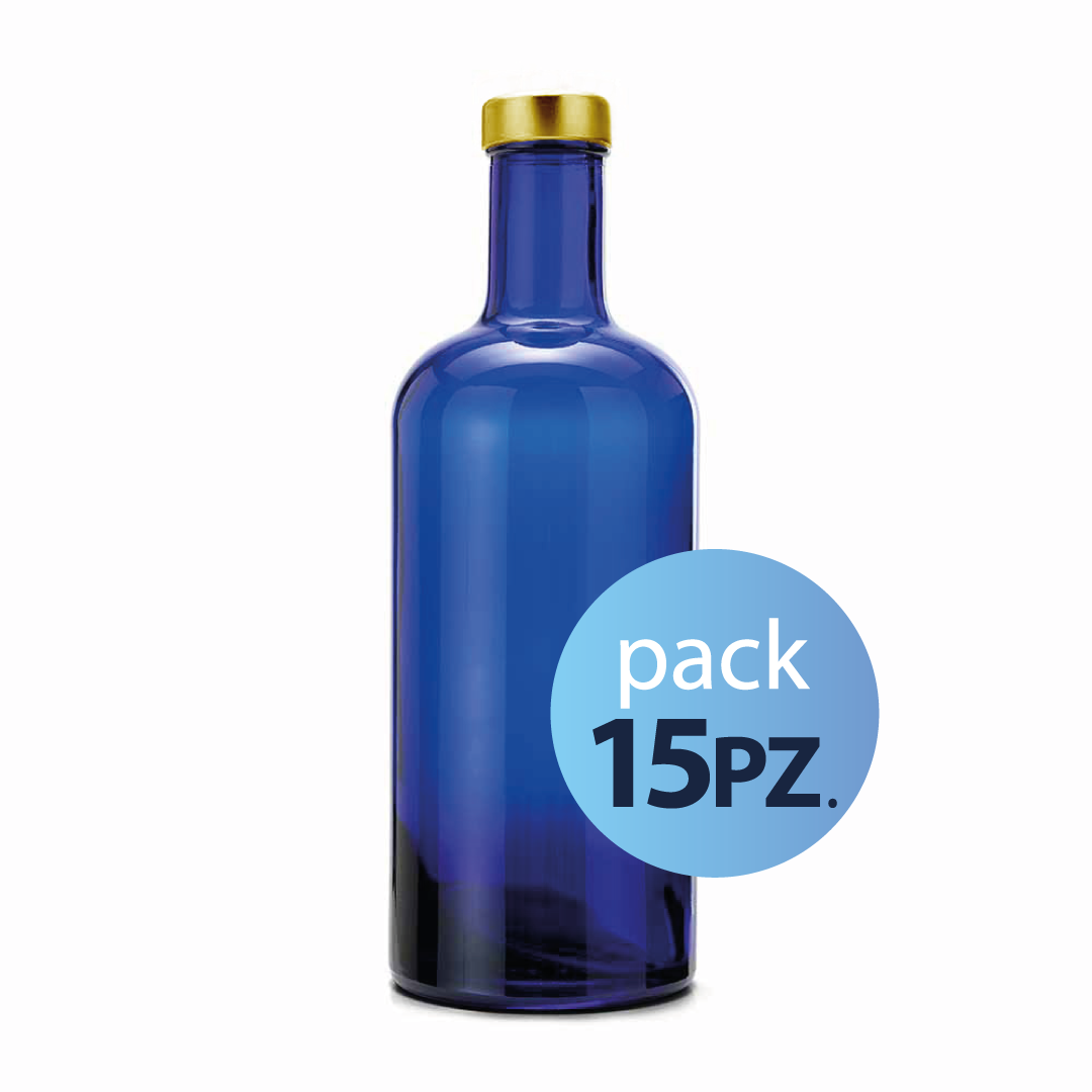 330931.png Pack 15pz. - Bottiglia Basic 75cl. Blu con tappo Oro - immagine 1