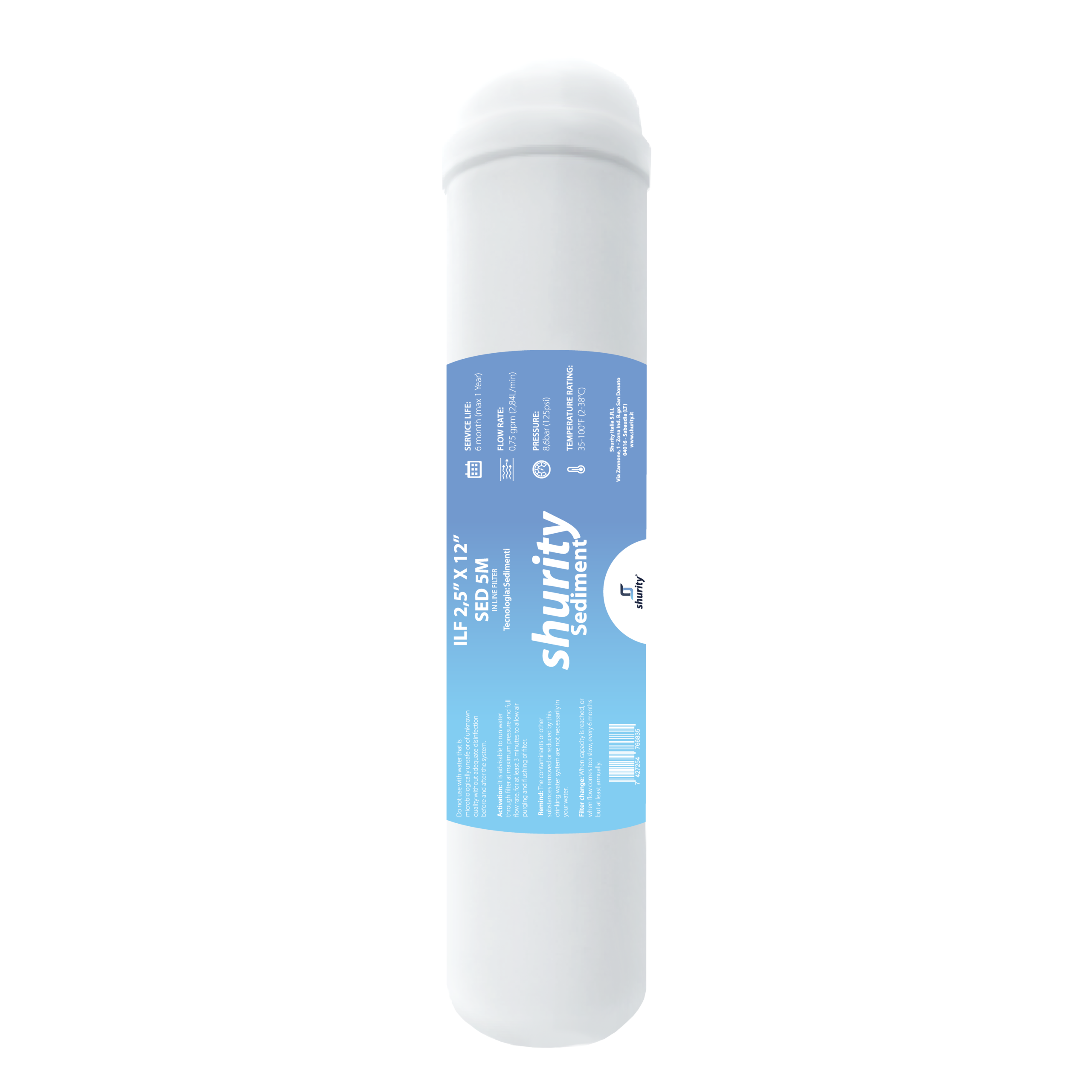 330990 Shurity Sediment Filtro in linea a sedimenti 1/4” FPT 2,5”x12” - 5 Micron - immagine 1