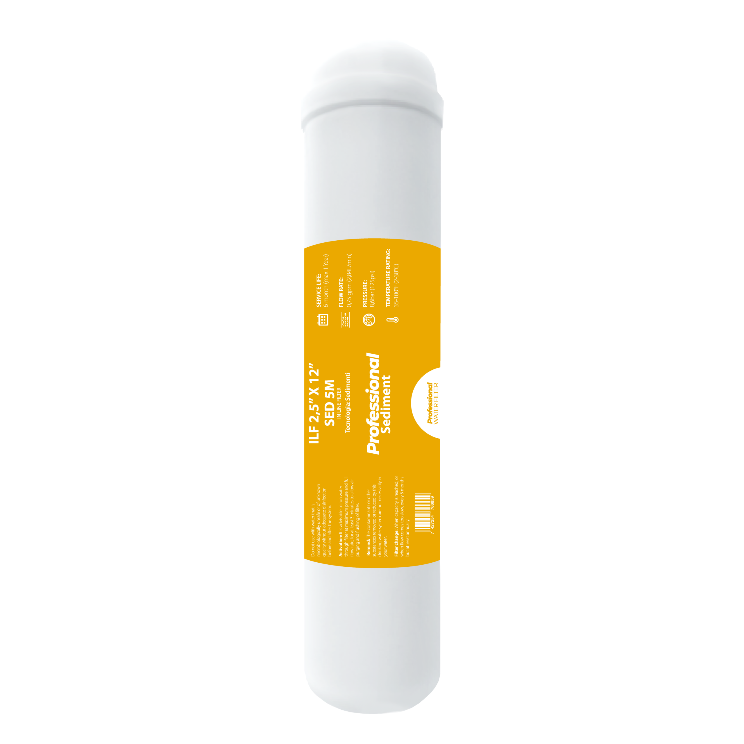 330990-PR Professional Sed Filtro in linea a sedimenti 1/4” FPT 2,5”x12” - 5 Micron - immagine 1