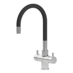 Puritek Snake Rubinetto da cucina Sottofinestra con canna snodabile 3 vie 3/8” Cromo/Nero