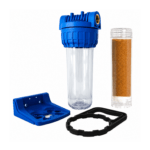 Kit filtrazione Completo 3 pezzi 10" IN-OUT 1/4“ Innesto Rapido trasparente con Resina Cationica