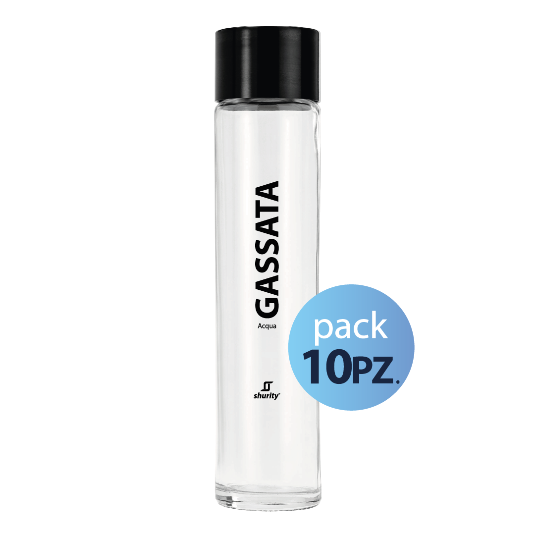 331083 Pack 10pz. - Bottiglia Shurity Tube 75cl. Personalizzata Trasparente Acqua Gassata con Tappo Nero - immagine 1