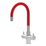 Shurity Snake Rubinetto da cucina Sottofinestra con canna snodabile 5 vie Cromo/Rossa