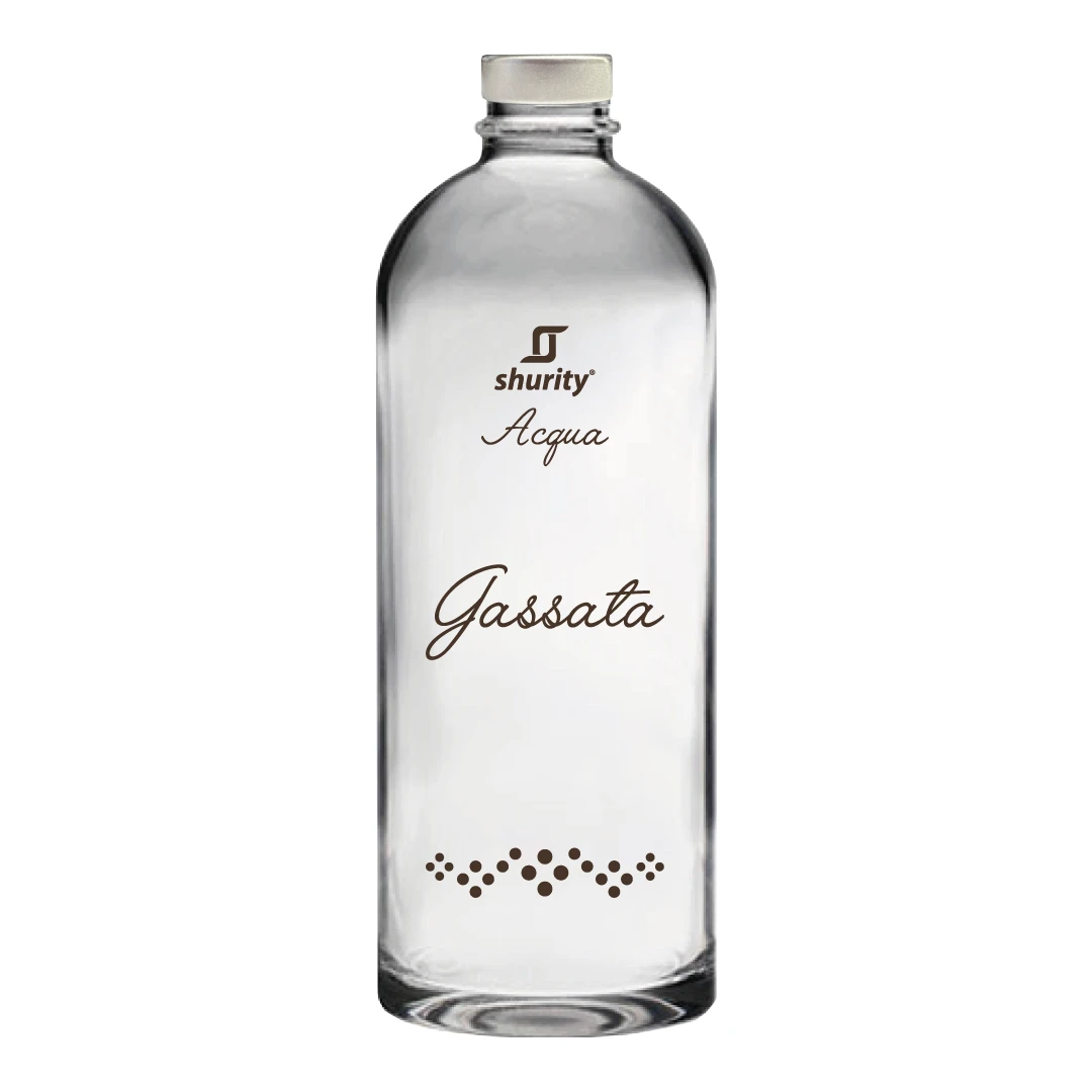 SHURITY-PUFFY-GASSATA Bottiglia Shurity Puffy 75cl. Personalizzata Trasparente Acqua Gassata con Tappo Argento - immagine 1