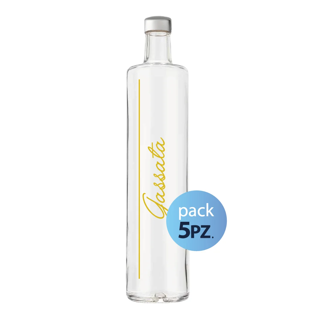 331183-PR Pack 5pz. - Bottiglia Classic 75cl. Personalizzata Trasparente Acqua Gassata con Tappo Argento (NO LOGO SHURITY) - immagine 1