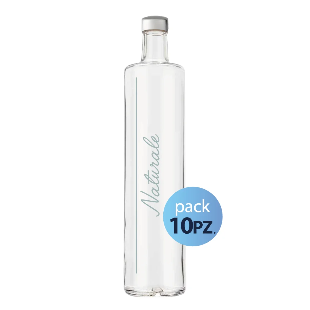 331184-PR Pack 10pz. - Bottiglia Classic 75cl. Personalizzata Trasparente Acqua Liscia con Tappo Argento (NO LOGO SHURITY) - immagine 1