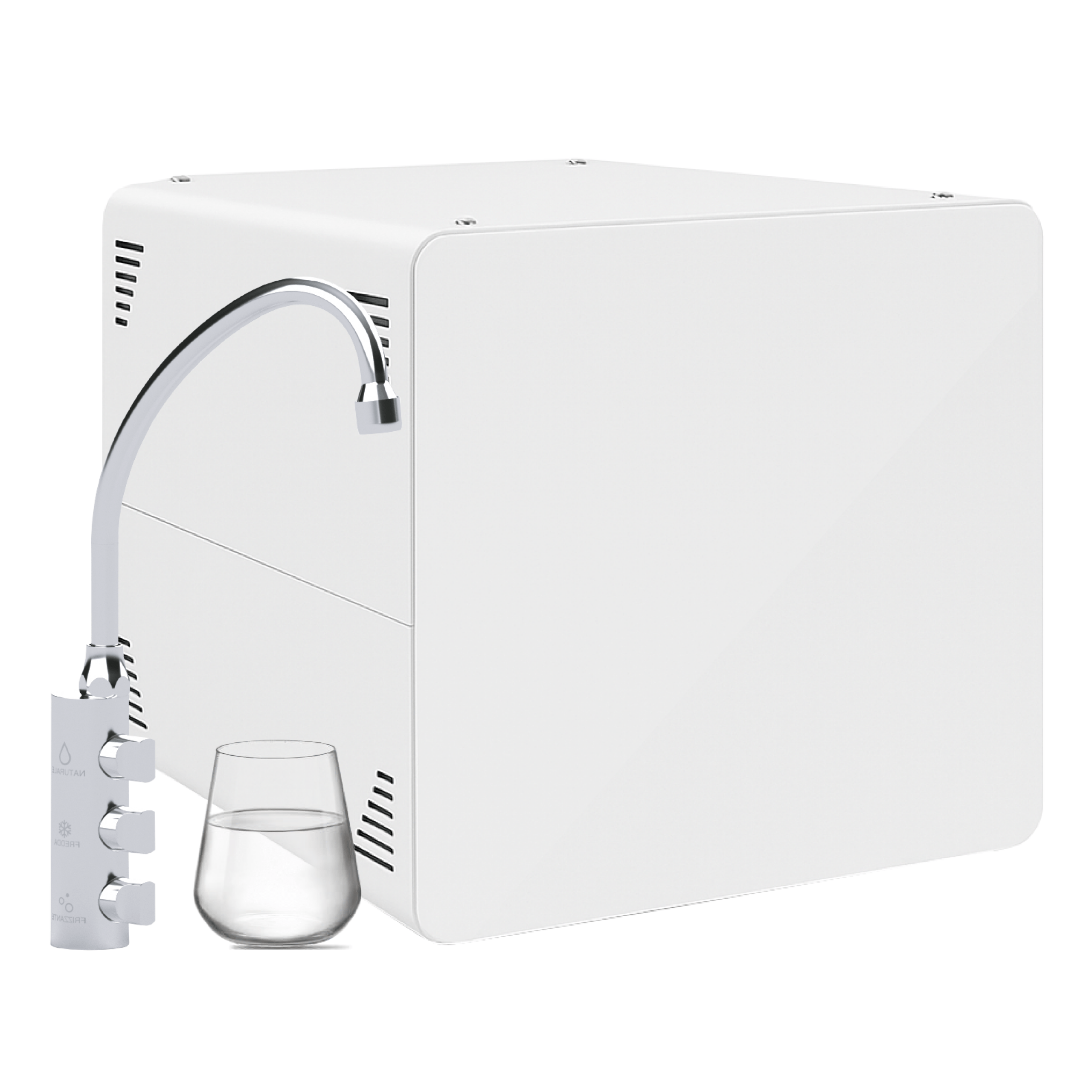 1wh Puritek Micro Box Frigogasatore acqua con Filtrazione per Cassettone Cucina - 3 vie, Liscia, Gassata e Fredda - immagine 1