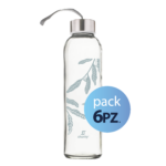 Pack 6pz. - Shurity Elegance Borraccia in vetro 500ml. Con Tappo Argento