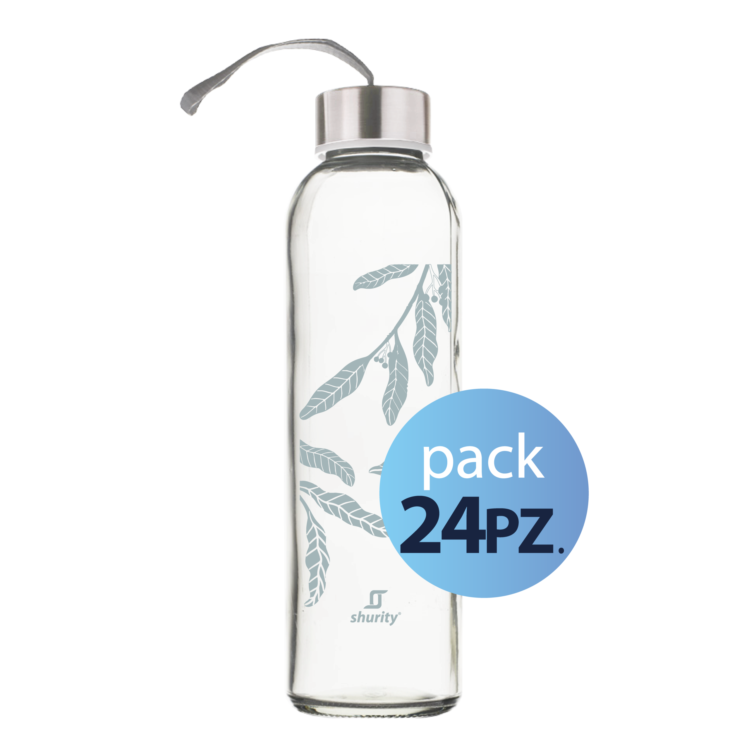 331526 Pack 24pz. - Shurity Elegance Borraccia in vetro 500ml. Con Tappo Argento - immagine 1