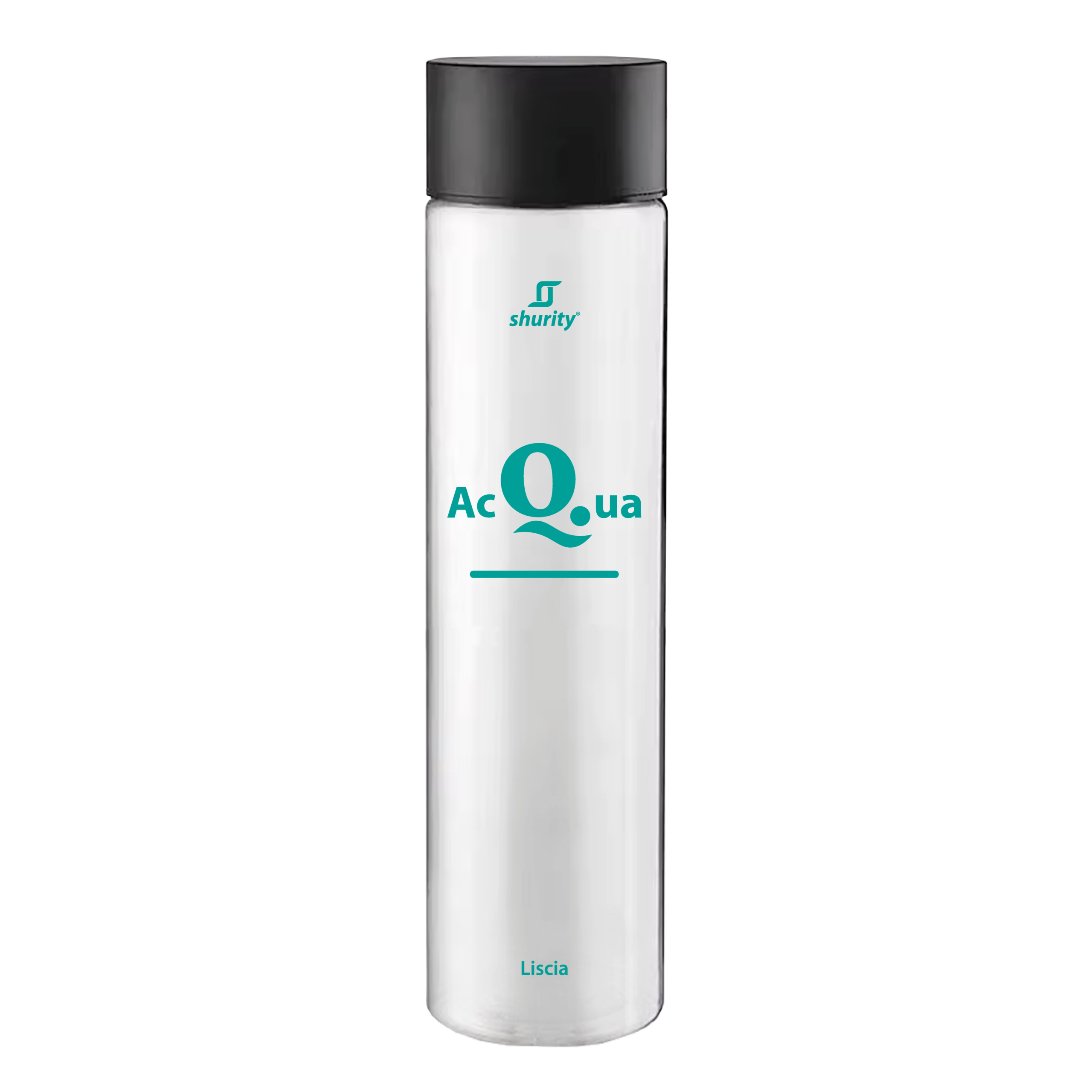 331593 Bottiglia Shurity Cilinder 75cl. Personalizzata Trasparente Acqua Liscia con Tappo Nero - immagine 1