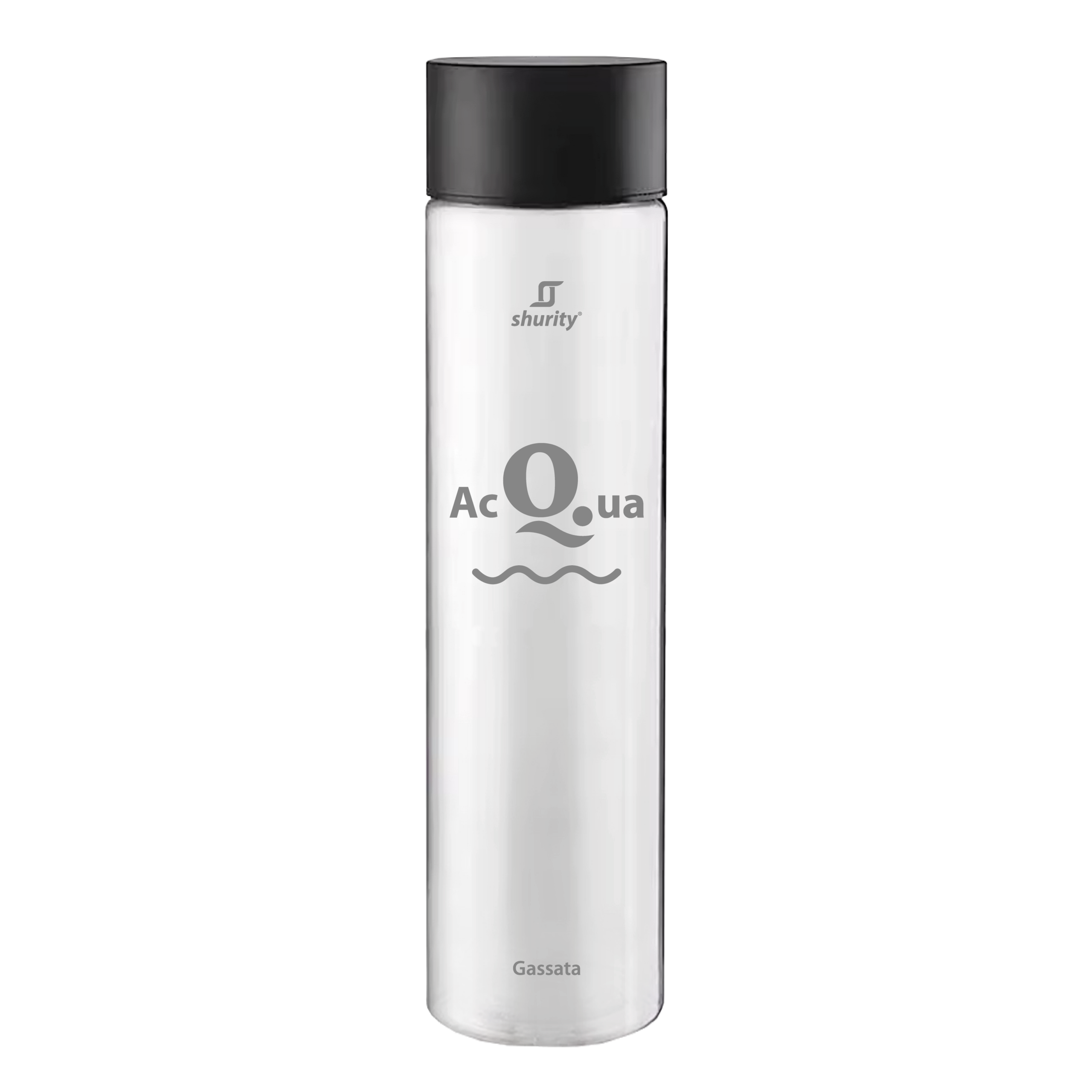 331594 Bottiglia Shurity Cilinder 75cl. Personalizzata Trasparente Acqua Gassata con Tappo Nero - immagine 1