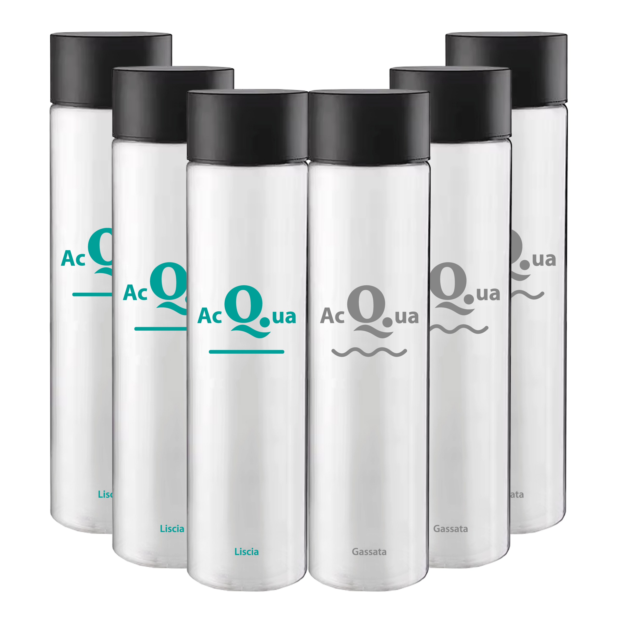 331599-PR Pack Misto 6pz. - Bottiglia Shurity Cilinder 75cl. Personalizzata Trasparente Acqua Liscia / Acqua Gassata con Tappo Nero (NO LOGO SHURITY) - immagine 1