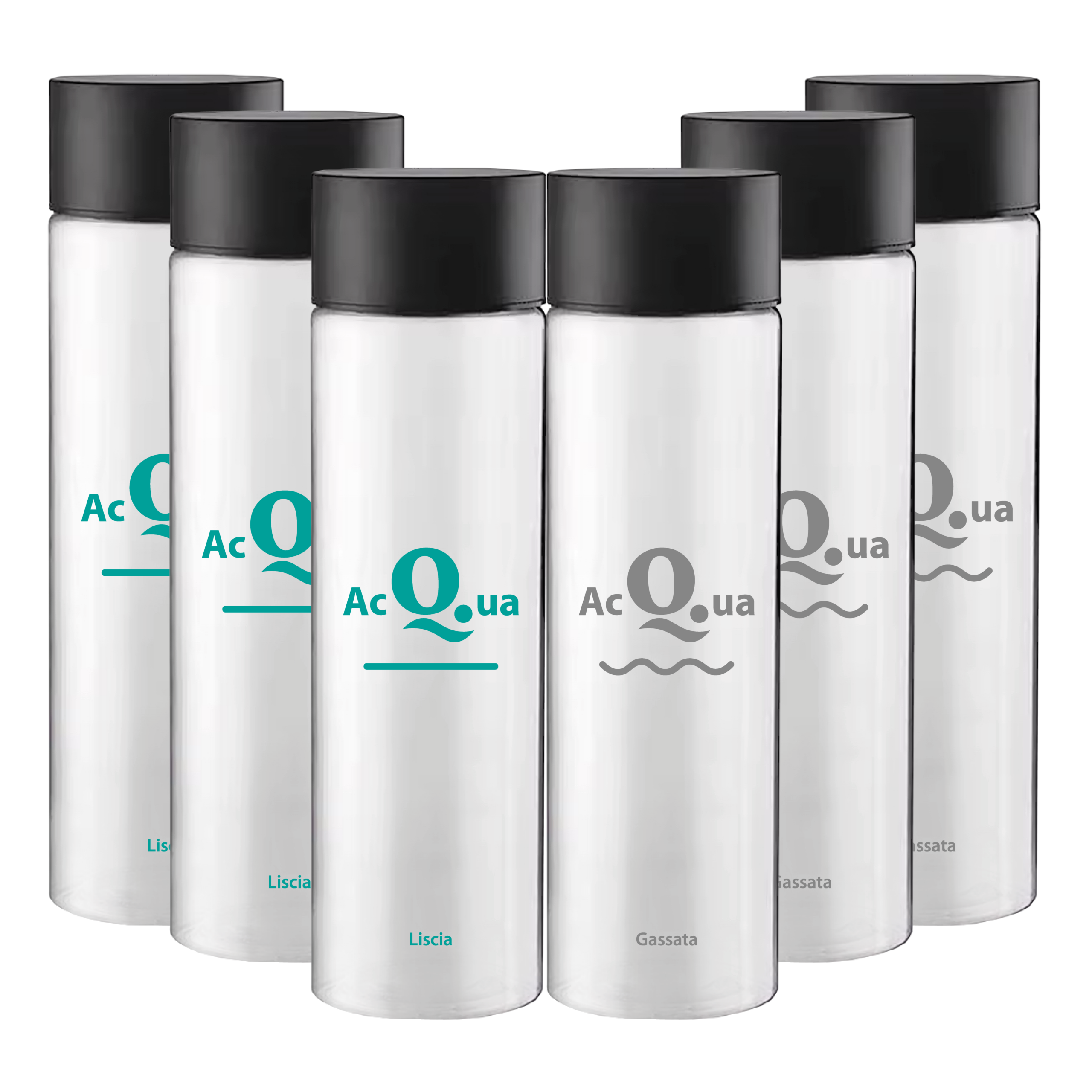 331601-PR Pack Misto 6pz. - Bottiglia Shurity Cilinder 50cl. Personalizzata Trasparente Acqua Liscia / Acqua Gassata con Tappo Nero (NO LOGO SHURITY) - immagine 1