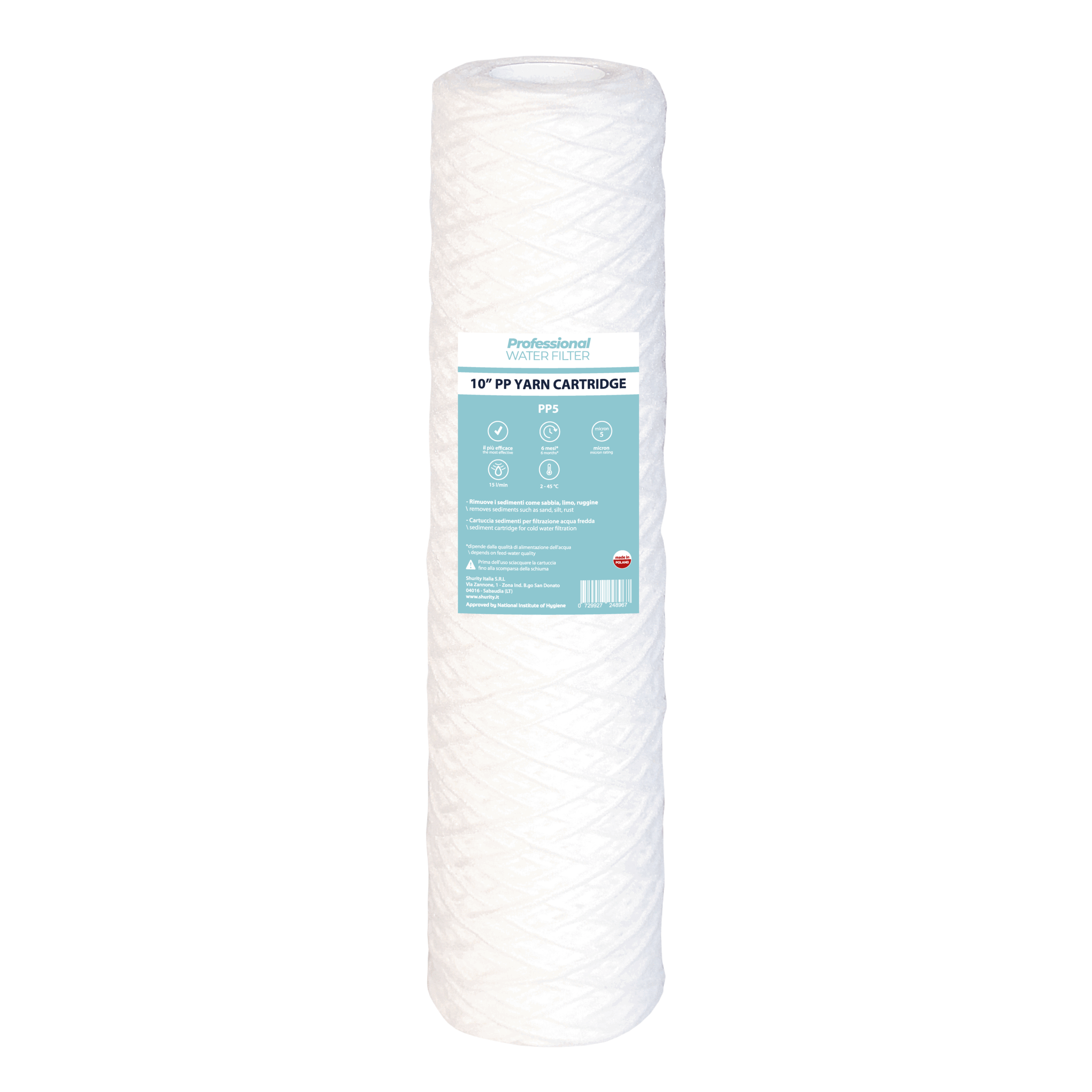 331673-PR Professional Water Filter Cartuccia Polipropilene avvolto 10 Pollici - 5 Micron - immagine 1