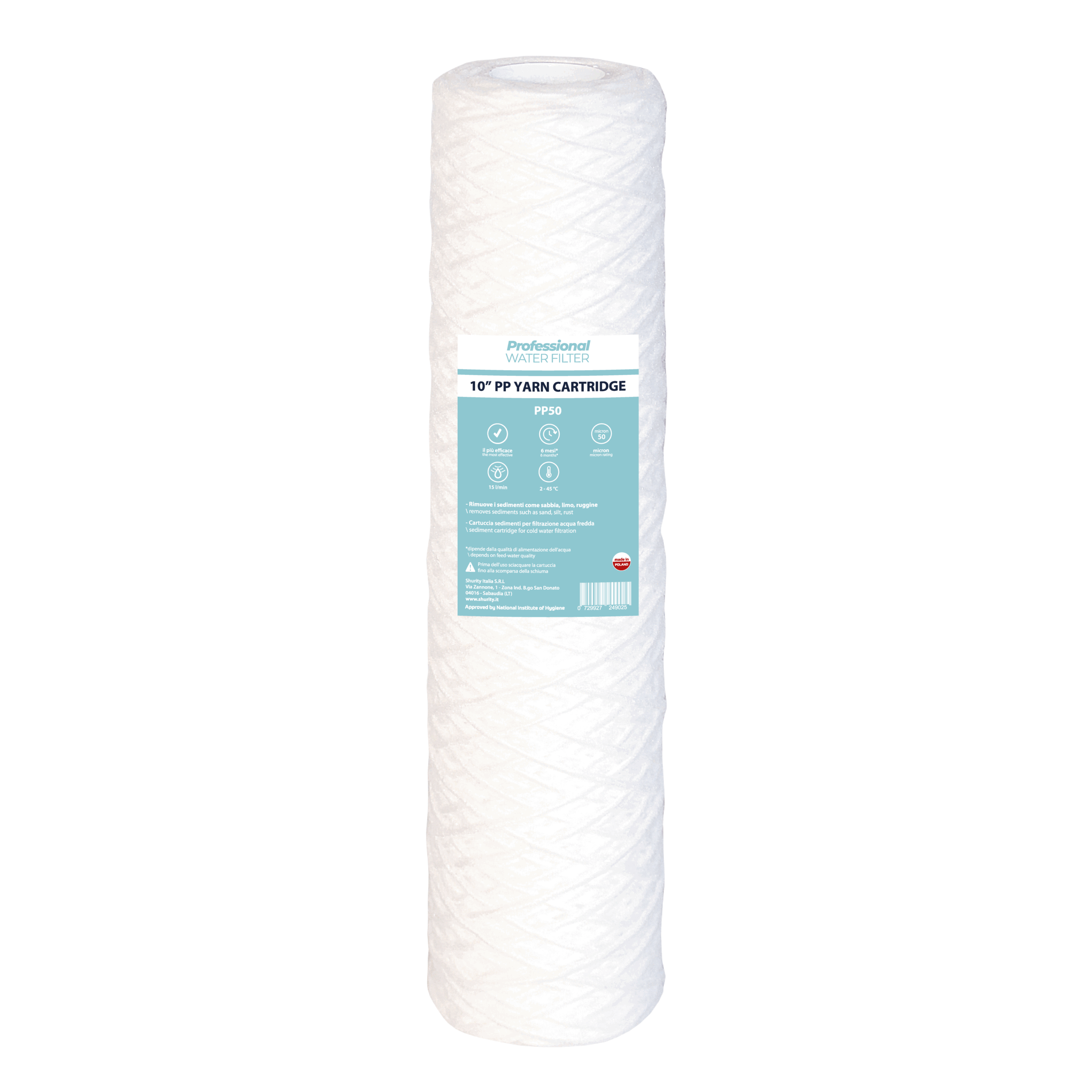331676-PR Professional Water Filter Cartuccia Polipropilene avvolto 10 Pollici - 50 Micron - immagine 1